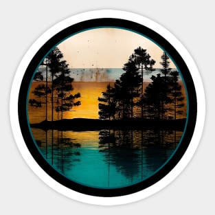 Rustic Lake Reflections Golden Horizon with Trees Sticker